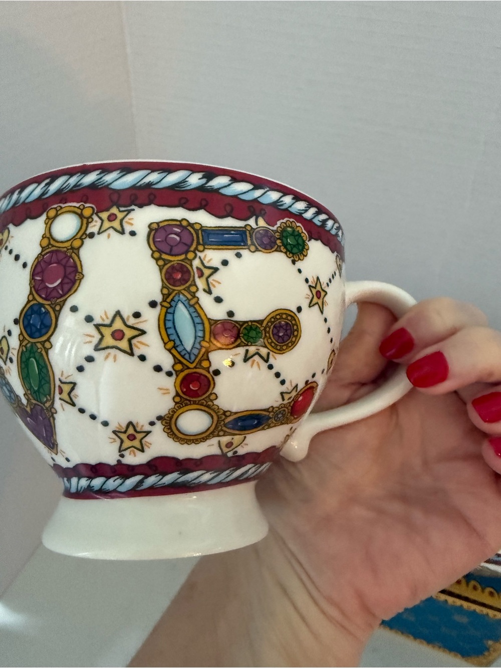Brighton White Ceramic Mugs with Multicolored Jeweled Chain/ Love Motif - Picture 4 of 10